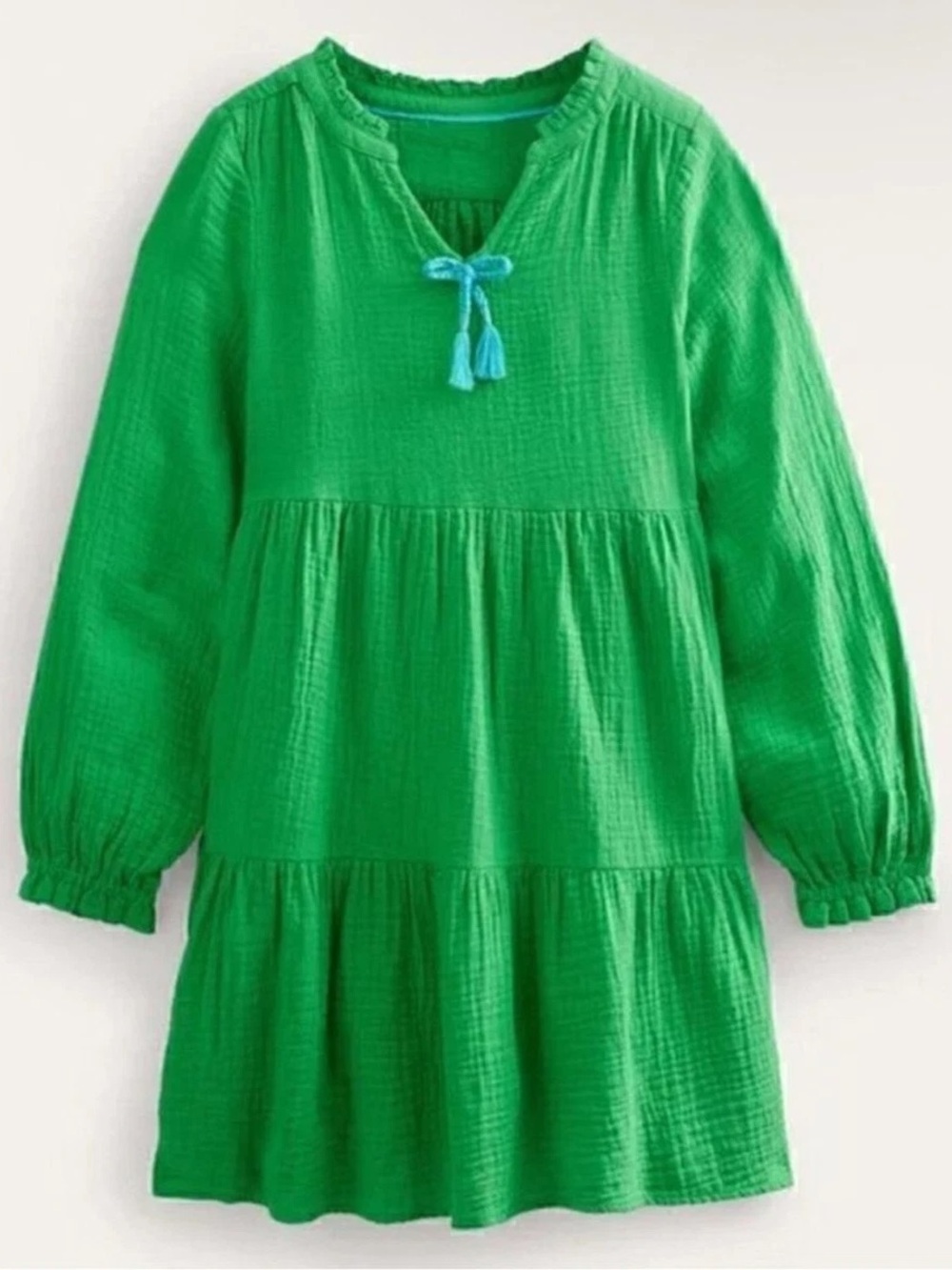 Boden Gauze Peasant Dress with Tassel Tie